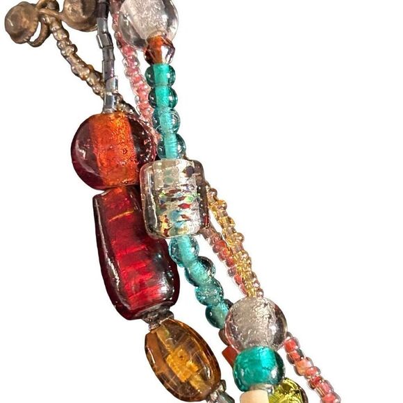 Handmade Glass Mixed Beaded Necklace Women's Adjustable Multicolor 4 Strand - Picture 7 of 7